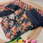 Ladies threepiece Floral print neck design with lace and beads